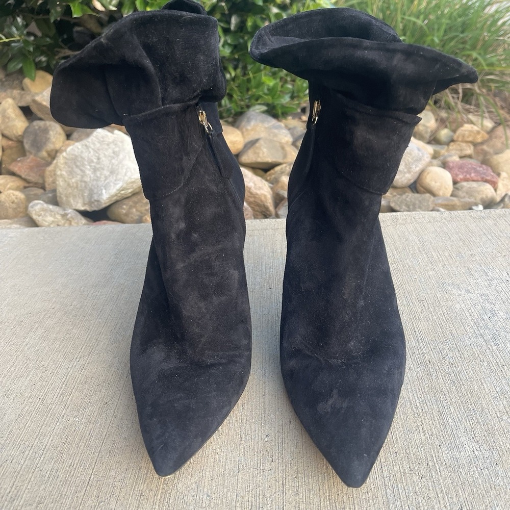 Aquazurra Palace Ruffle Booties 39.5 US 9:5 Black Suede Stiletto Italy $1295
